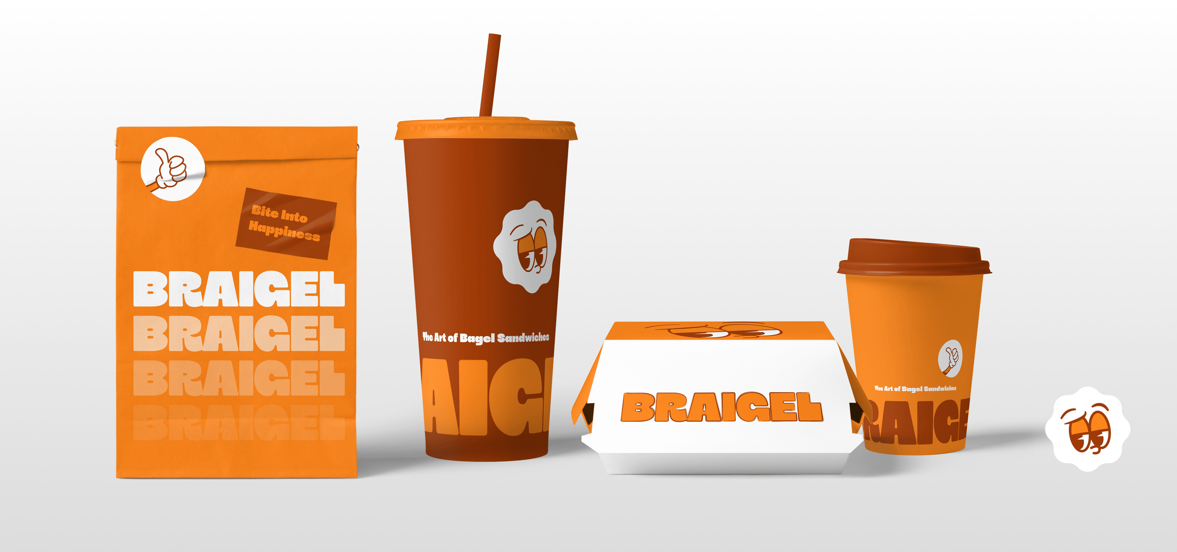 Braigel packaging: bags, cups, and box