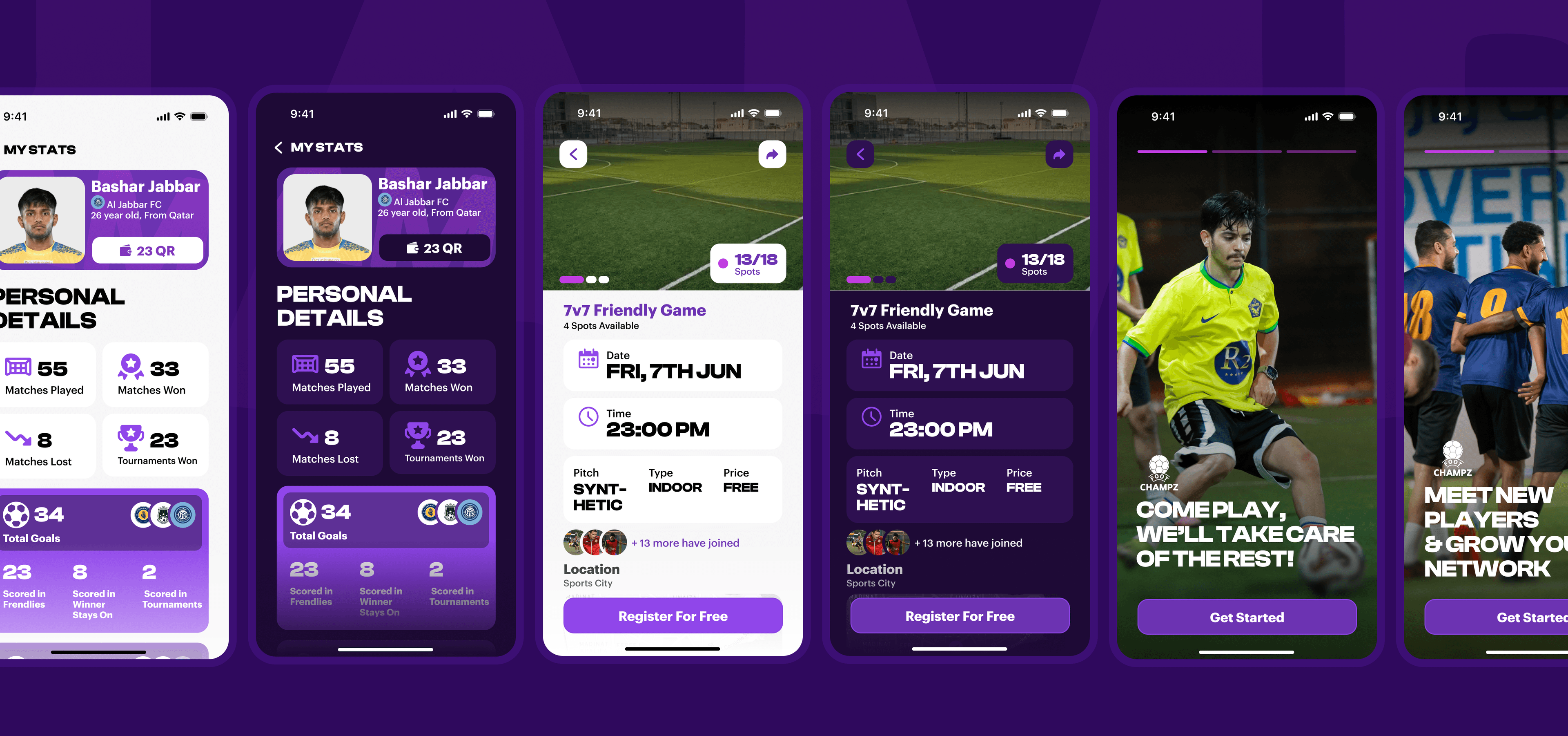 Champz player app stats and pitch booking