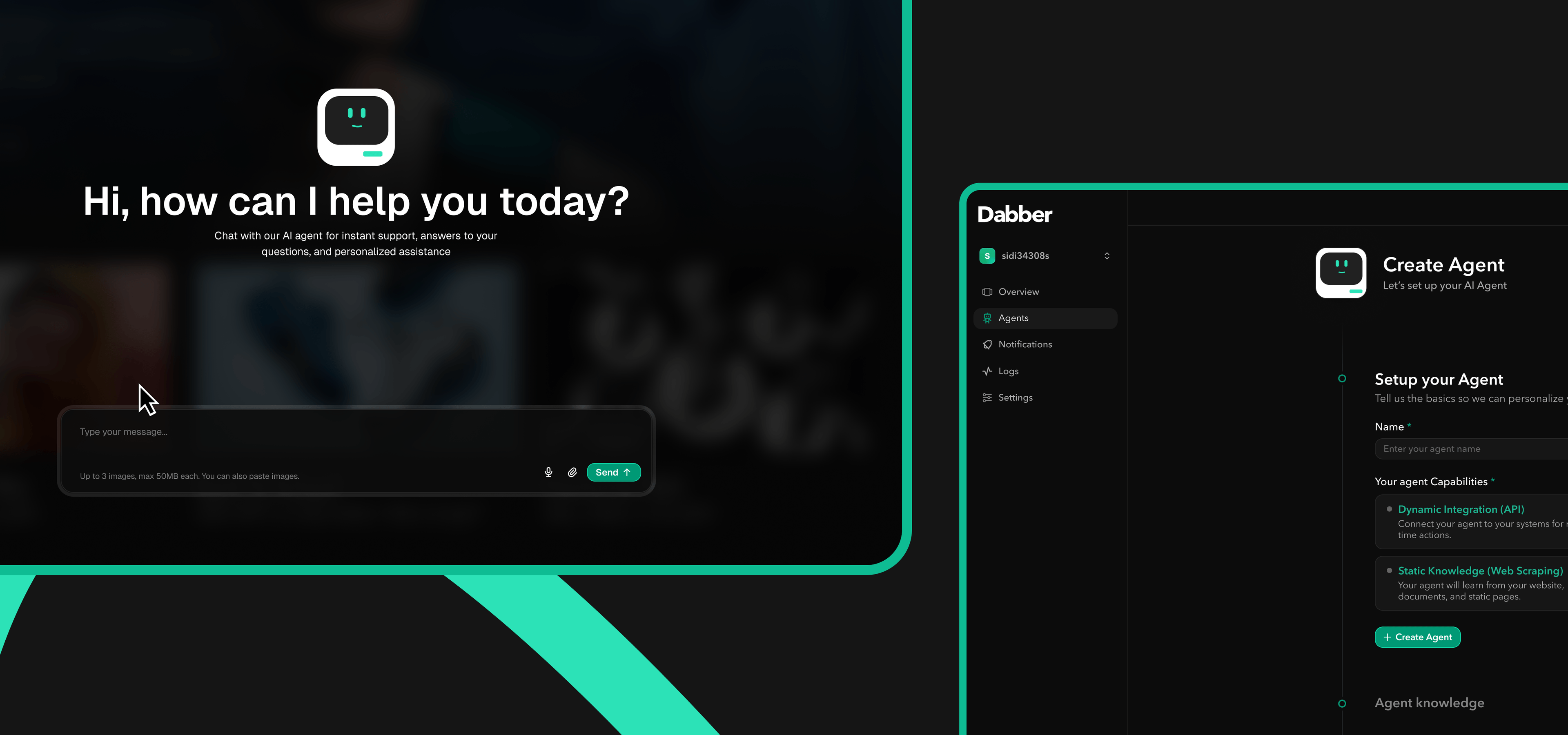 Dabber agent creation dashboard