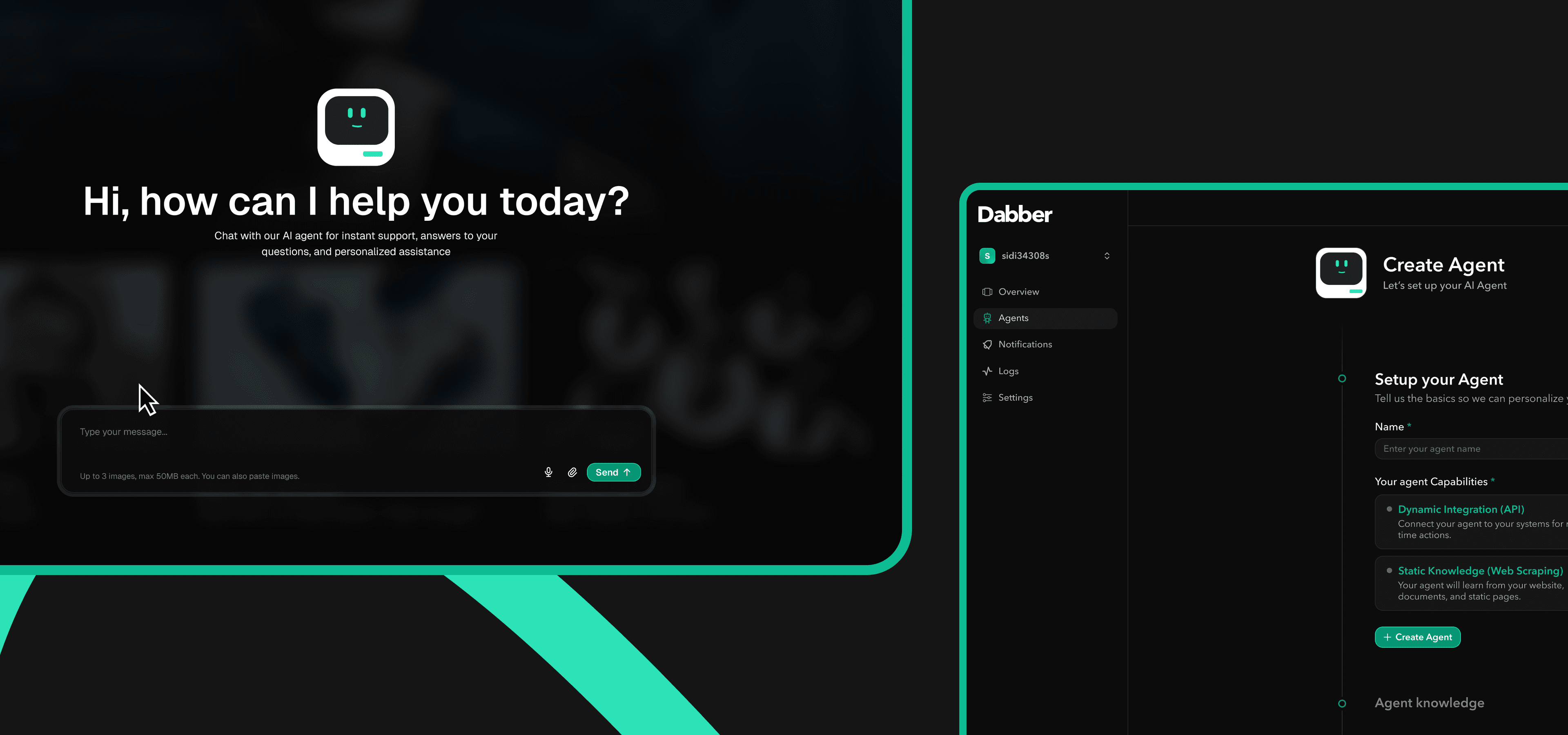 Dabber agent creation dashboard